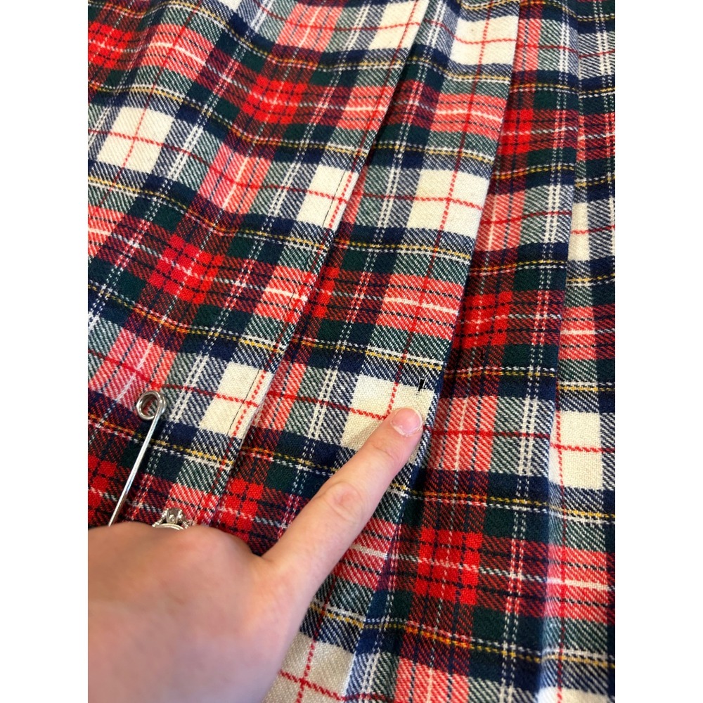 Vintage Young Pendleton Wool Wrap Kilt Skirt Red Navy Plaid Pleated Midi USA 8 - Picture 3 of 7